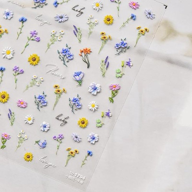HAIIDOAK Nail Stickers, 3 Sheets 5D Embossed Art Decals, Self-Adhesive Sticker Charms for Manicure Pedicure, Butterfly Floral, Multicolor