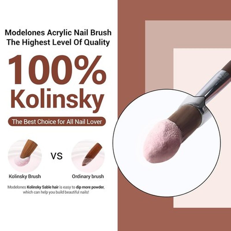 MODELONES Acrylic Nail Brush - 100% Pure Kolinsky Hair Bristles | Sturdy Wooden Handle, Size 8