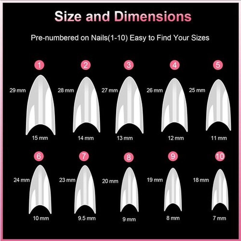 Short Stiletto Nail Tips Natural Nail Tips Half Cover MEKK 600PCS Acrylic False Nail Tips Fake Nail Tips for Nail Salons and DIY Nail Art at Home,10Sizes