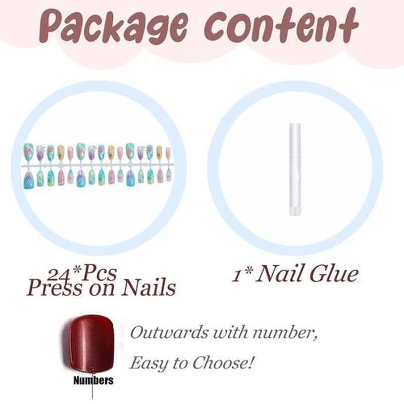 BABALAL Beach Press on Nails Medium Almond Fake Nails Blue Summer Glue on Mermaid Seashell Design 30Pcs Stiletto Glossy Handmade Diy Stick on False Nails Custom for Women Girls