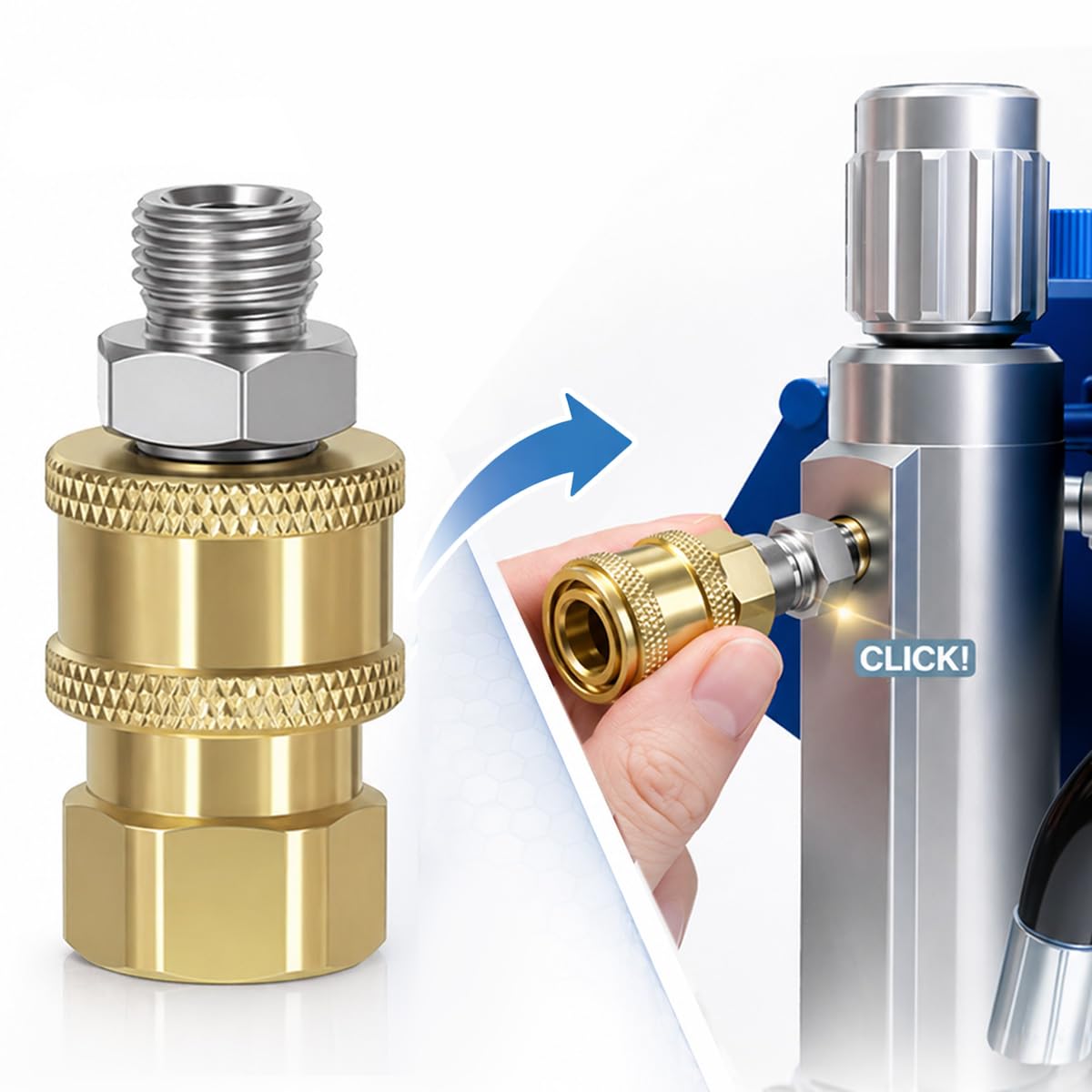 Airless Paint Sprayer Quick Connect Coupler 2-Pack, 1/4 Inch Stainless Steel or Brass Adapter, High Pressure Leak-Free Connector for Spray Gun Hose (Brass Finish)