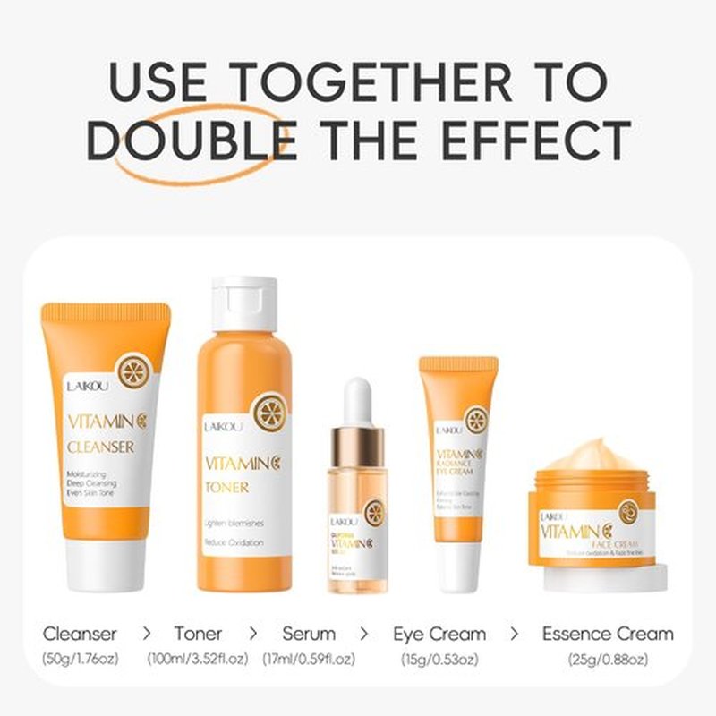 LAIKOU Vitamin C Skin Care, Skin Care Set with Cleanser, Toner, Serum, Eye Cream, Face Cream for Women Teen Girls Mom Daughter Mother's Day Christmas Birthday Beginner Kit TSA-friendly 5pcs