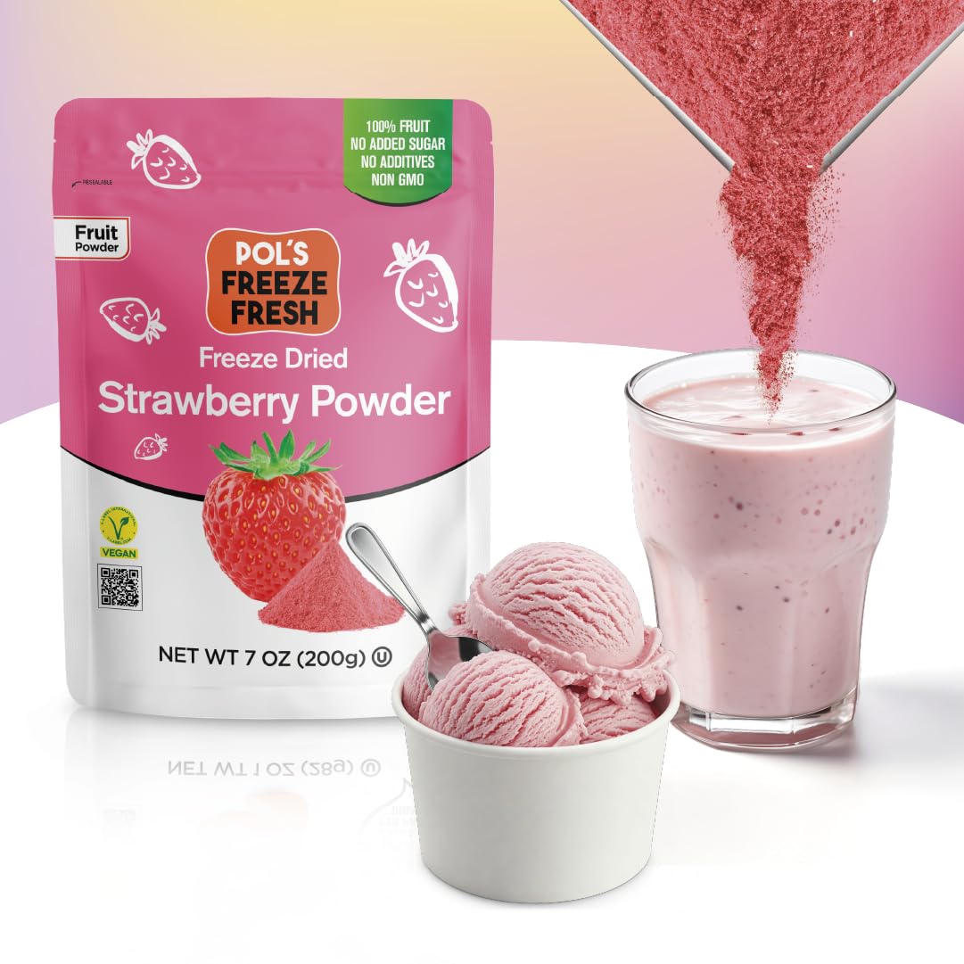Pol’s Freeze Fresh - 7 oz Freeze-Dried Strawberry Powder Non-GMO, Kosher, No Added Sugar, Gluten-Free, Vegan, No Additives and Preservatives for Baking,Flavoring