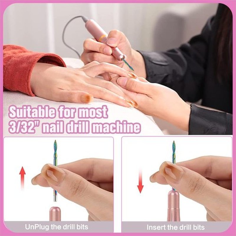 21pcs Nail Drill Bits Sets, 3/32 Inch Cuticle Electric Nail File and Ceramic Acrylic Gel Nail Bit Kit, Acrylic Nail Art Tools, Carbide Remover Bits for Manicure Pedicure, Home Salon