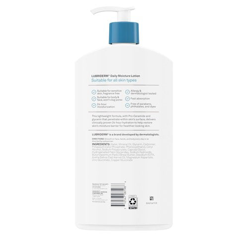Lubriderm Value-Size Daily Moisture Lotion + Pro-Ceramide with Shea Butter & Glycerin Moisturizes Dry Skin, Hydrating Face, Hand & Body Lotion is Lightly Scented & Non-Greasy, 32 fl. oz