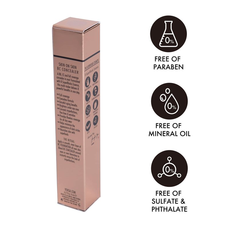 YENSA Skin On Skin BB + CC Full Coverage Concealer - Color Correcting Serum Concealer - Creaseless & Brightening Formula with Hyaluronic Acid & Superfood Complex - Tan Neutral (0.34 Fl oz)