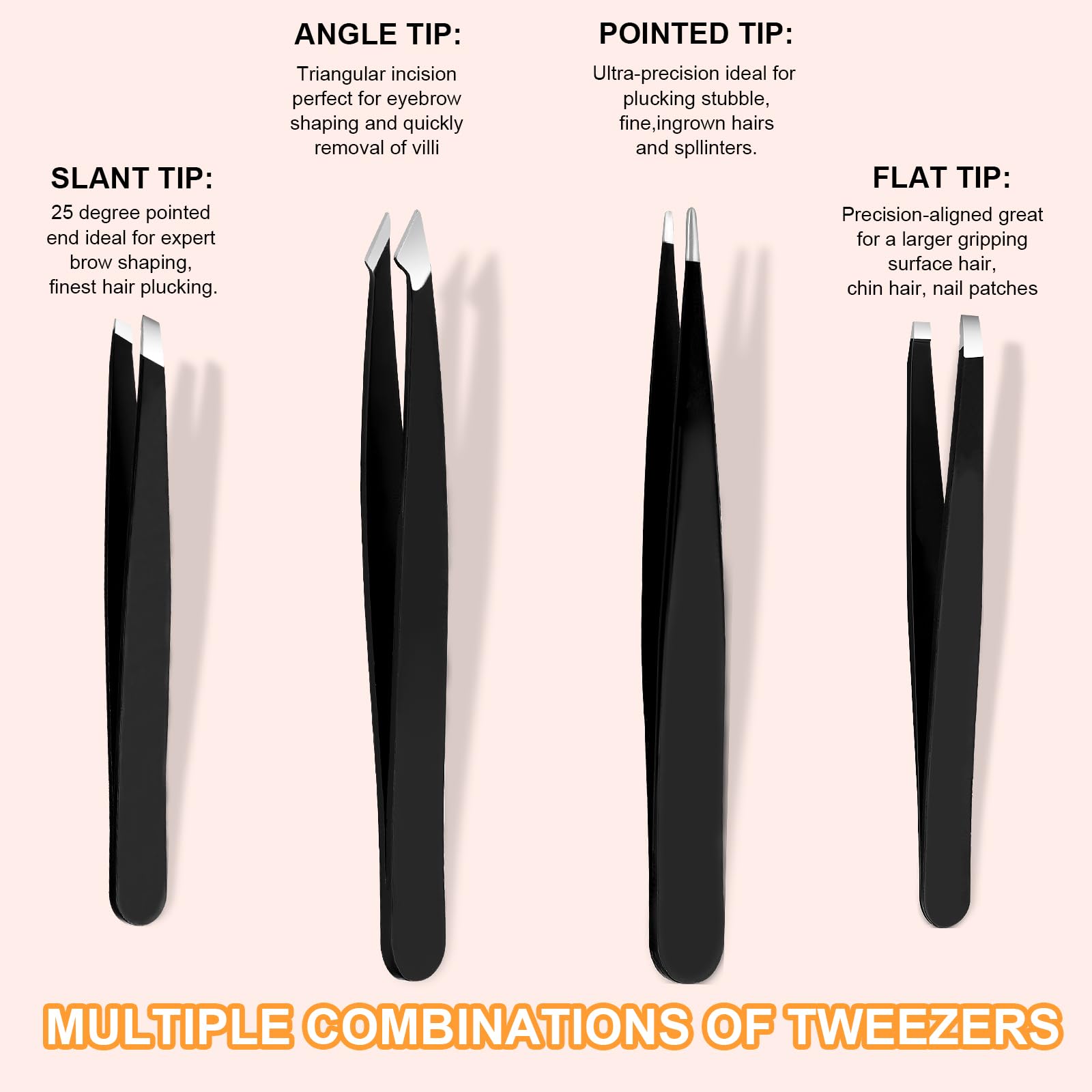 Yougai Tweezers Set, 9 Pcs Professional Stainless Steel Tweezers Kit for Women Facial Hair, Precision Eyebrow Tweezer Kit with Curved Scissors and Eyebrow Razor for Ingrown Hair Removal