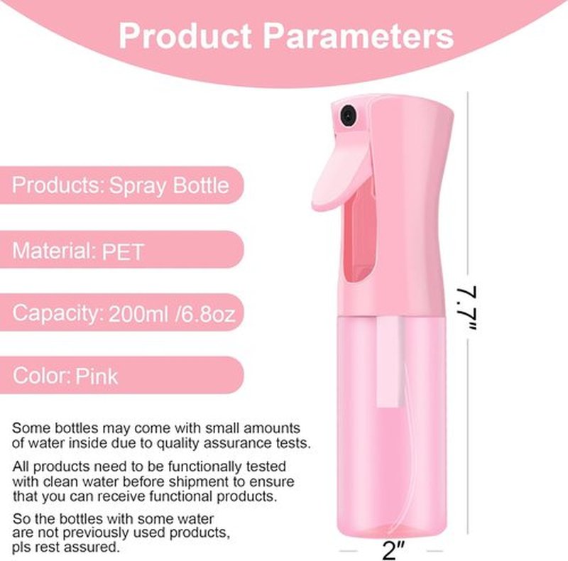 LERPOLOR Continuous Spray Bottle - Fine Mist Refillable 6.8 Ounce for Hair, Skin Care, and Travel | Pink