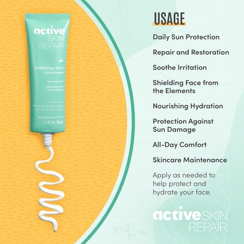 Active Skin Repair SPF 50 EWG-Certified Hydrating Daily Sunscreen and Face Moisturizer, Non-Nano Zinc, Non-Toxic Broad Spectrum Protection Hydrating Mineral Facial Sunscreen, 1.7 fl. oz.
