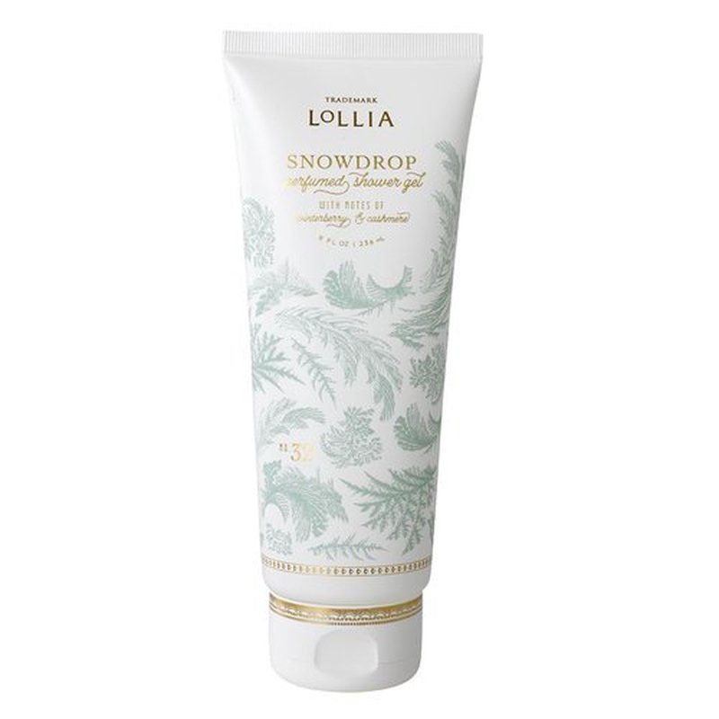 LOLLIA Snowdrop Shower Gel, 8 fl oz, 236 ml, Winterberry & Cashmere Fragrance, Luxury Shea Hydrating Women's Body Wash, Delicate & Relaxing Scented Bath Soap