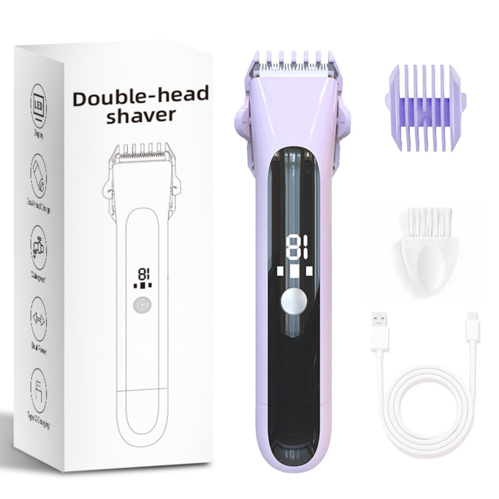 Msiud Electric Shaver for Women, 2 in 1 Bikini Trimmer Waterproof Rechargeable Facial Hair Remover with Ceramic Blades Dual Head, Pubic Hair Trimmer Body Grooming Travel Design for Shower Use