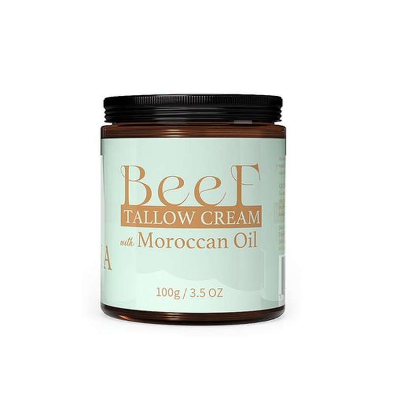 Beef Tallow Cream with Moroccan Oil 100g (3.5 oz) | Whipped Beef Tallow for Skin, Face & Body | Deep Hydration Moisturizer with Shea Butter, Coconut Oil & Beeswax – For Dry, Sensitive & Irritated Skin