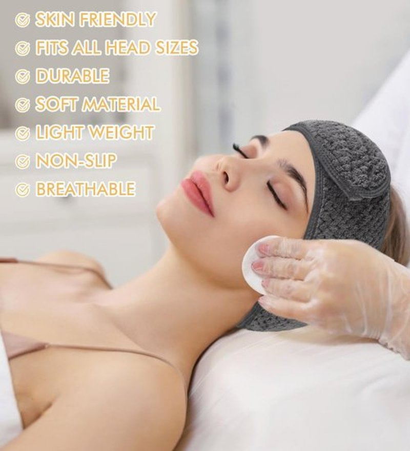 SINLAND Spa Headband for Women Ultra Soft Adjustable Makeup Hair Band with Magic Tape, Stretch Head Wrap for Bath, Shower, Facial Mask, Yoga