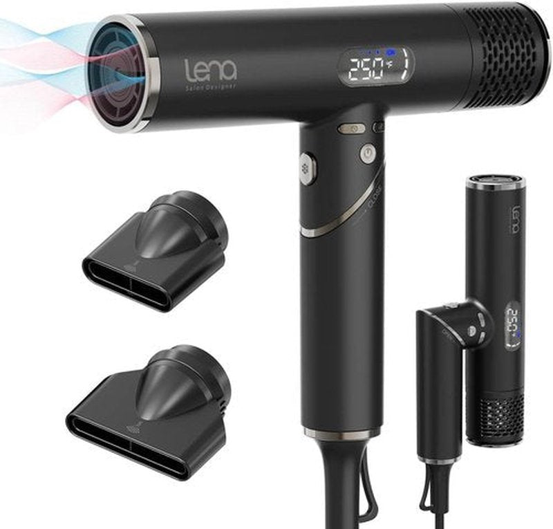 LENA Travel Hair Dryer - Powerful Ionic Foldable Hairdryer | Lightweight, Fast Drying & LED Display