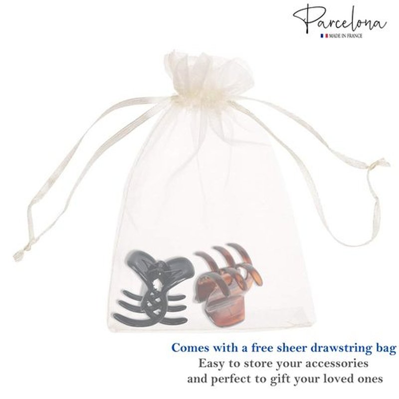 Parcelona French Classic Large Pony 1.75" Celluloid Non Slip Jaw Hair Claw Clips Fashion Durable Styling Women Hair Accessories, Made in France (Tortoise Shell and Black)