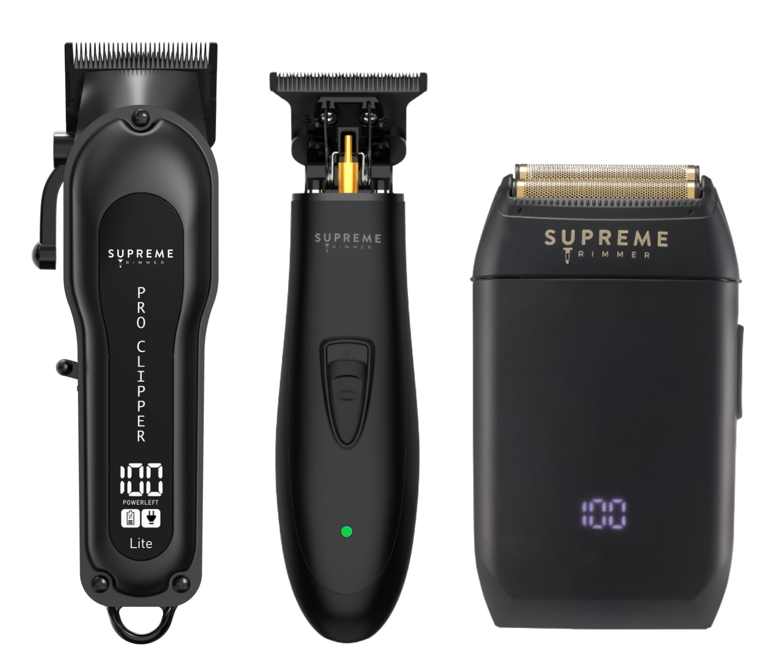 Supreme Trimmer 3-in-1 Barber Bundle | Pro Clipper, DLC T-Shaper Trimmer & Crunch Foil Shaver | Professional Beard Trimmer Men’s Hair Clipper Kit | Red