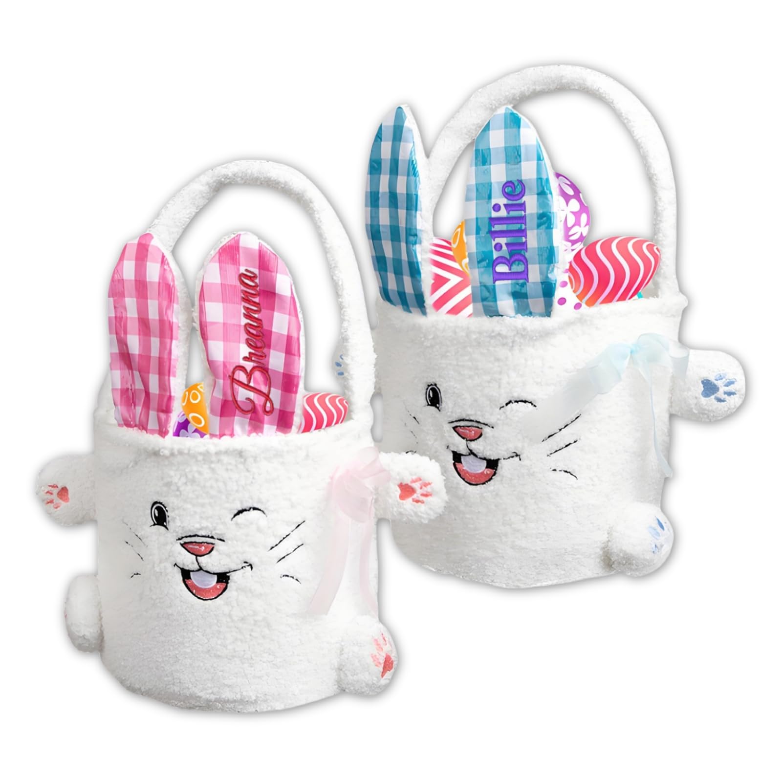 Personalized Easter Bunny Baskets - Custom Easter Basket with Embroidered Name, Fillable Easter Basket for Egg Hunts, Holiday Celebrations & Party Favors