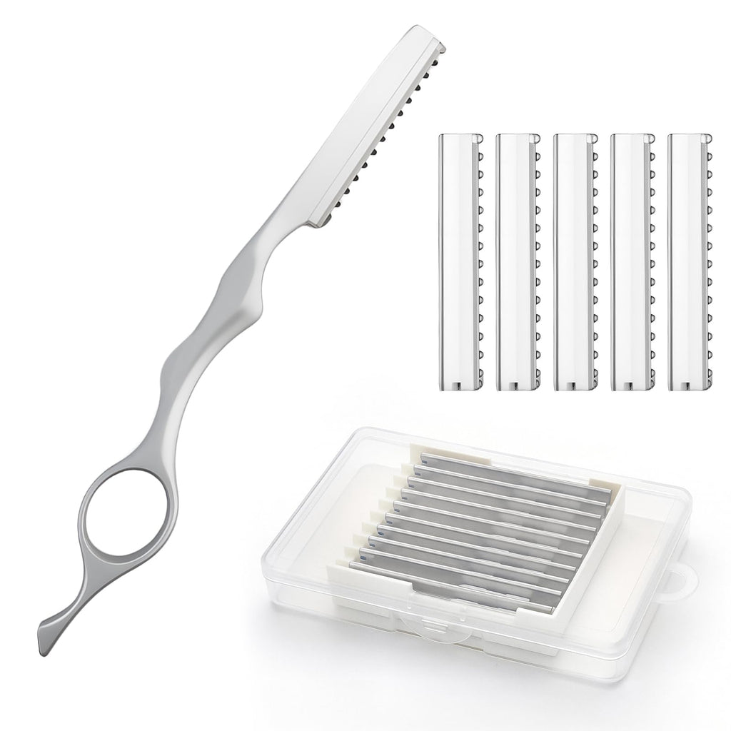11 Pcs Hair Razors for Cutting Hair Set, Stainless Steel Hairs Thinning Styling Razors with 10 Replacement Blades, Professional Texturizing Hairs Razor Comb for Salon Styling Home Cutting Feathering