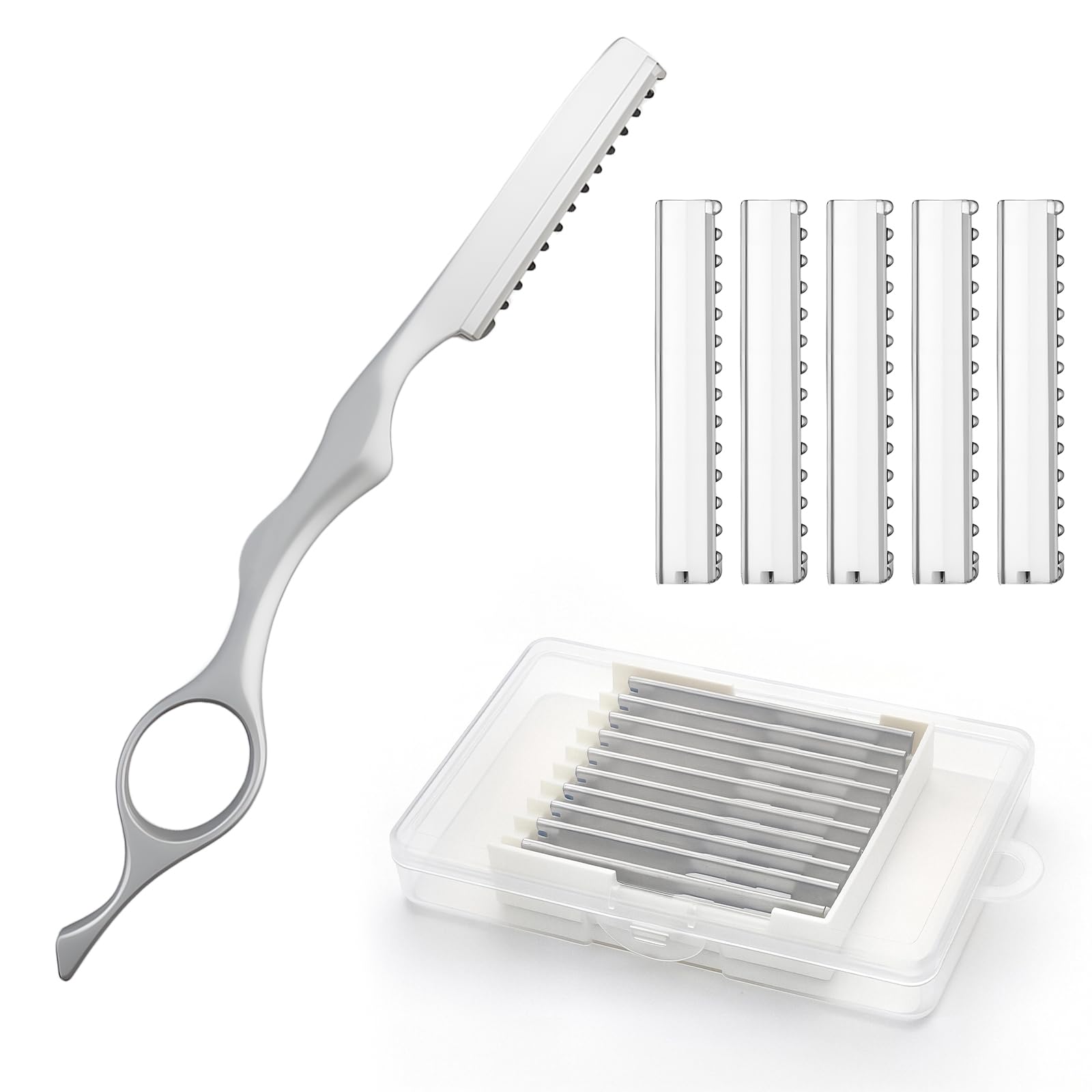 11 Pcs Hair Razors for Cutting Hair Set, Stainless Steel Hairs Thinning Styling Razors with 10 Replacement Blades, Professional Texturizing Hairs Razor Comb for Salon Styling Home Cutting Feathering