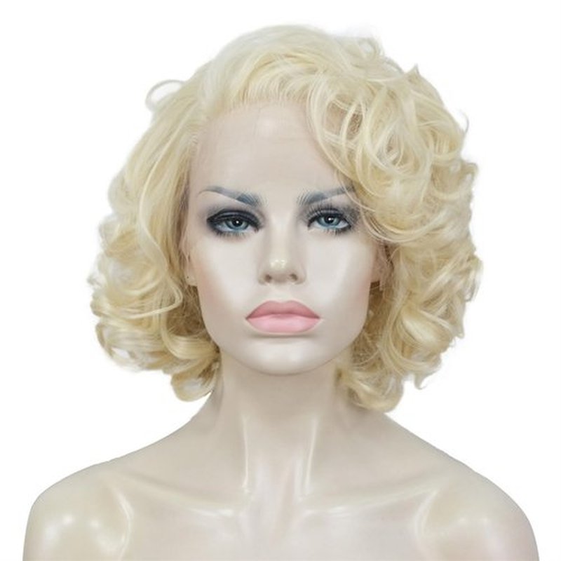 Aimole Short Curly Lace Front Wigs Blonde Women Wig Synthetic Hair Cosplay Costume Halloween Party Daily Everyday Wear Wig Heat Resistant (613 Blonde)