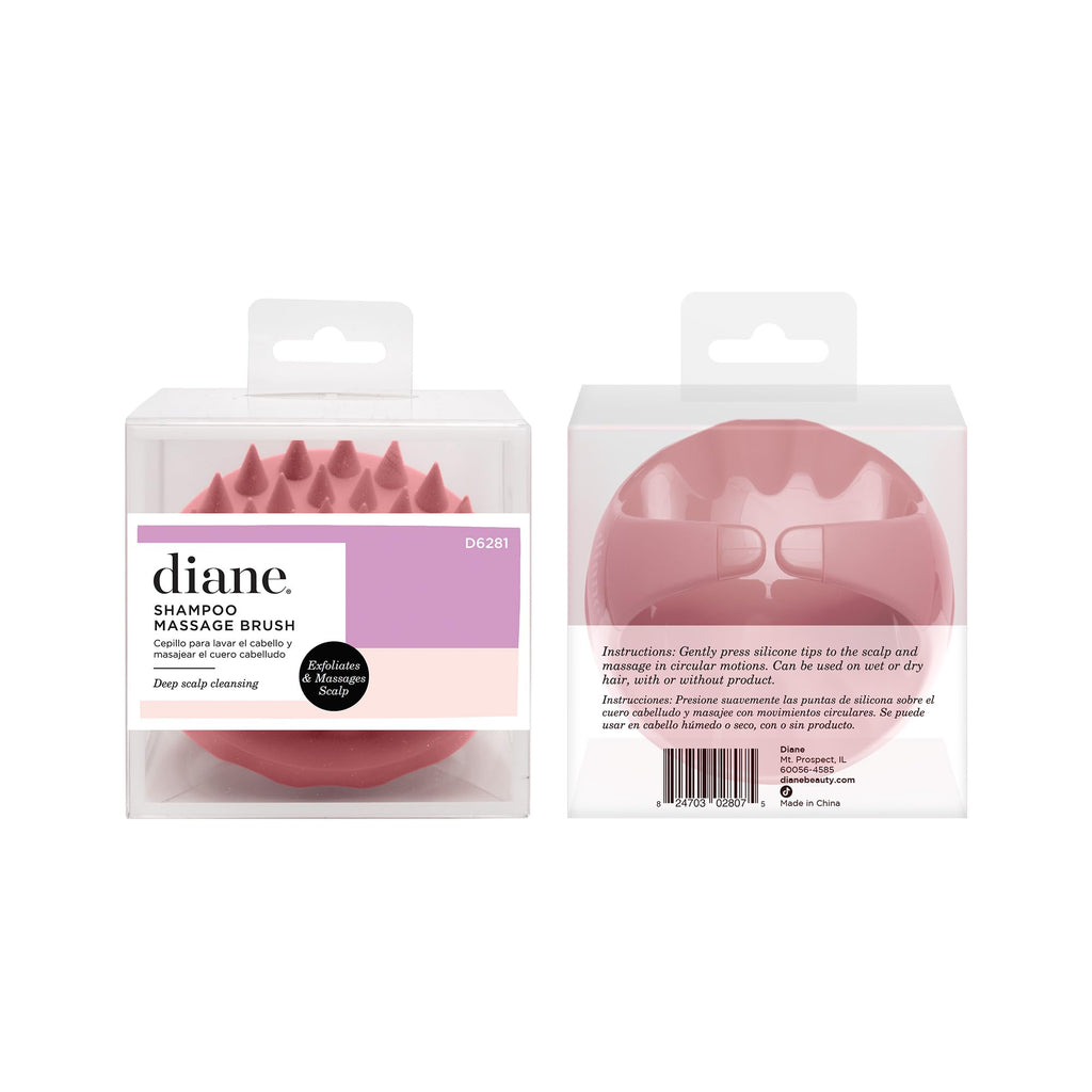 Diane Scalp Massage and Shampoo Brush with Soft Silicone Bristles, Exfoliates and Cleanses Scalp, Promotes Scalp Circulation, Evenly Distributes Hair Oil, Clear