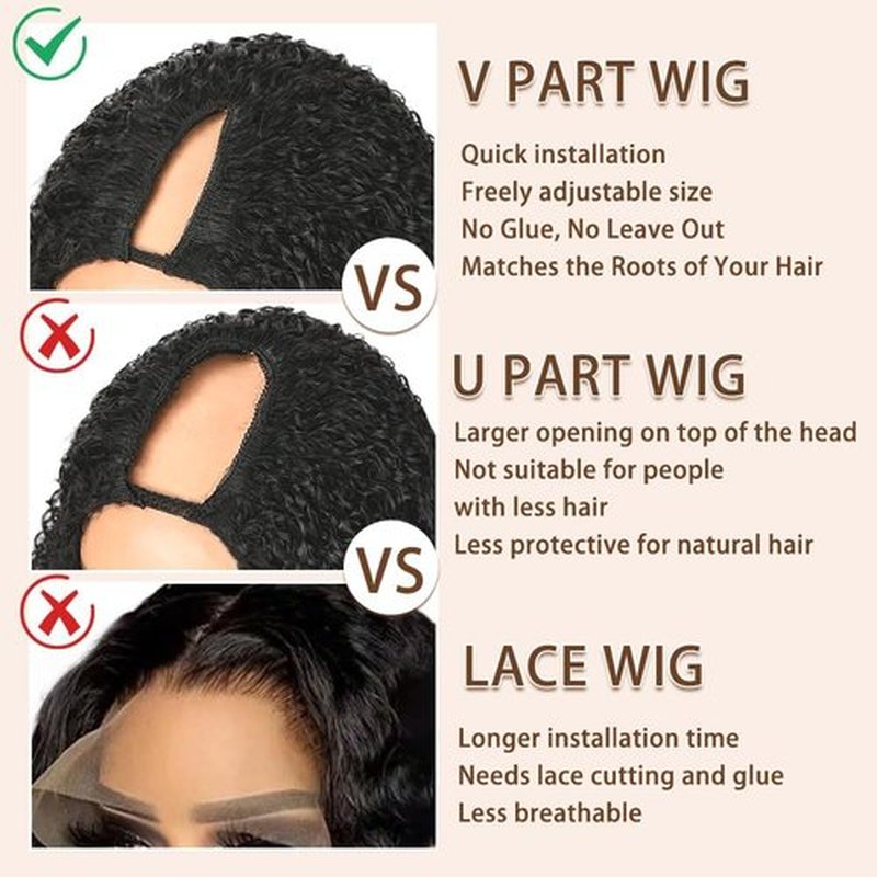 SHSVAW V Part Wig Human Hair Kinky Curly 18 Inch Glueless No Leave Out Upgrade U Part Wigs Afro Curly for Black Women Beginner Friendly Brazilian Virgin Hair Wig Natural Black Color 180% Density