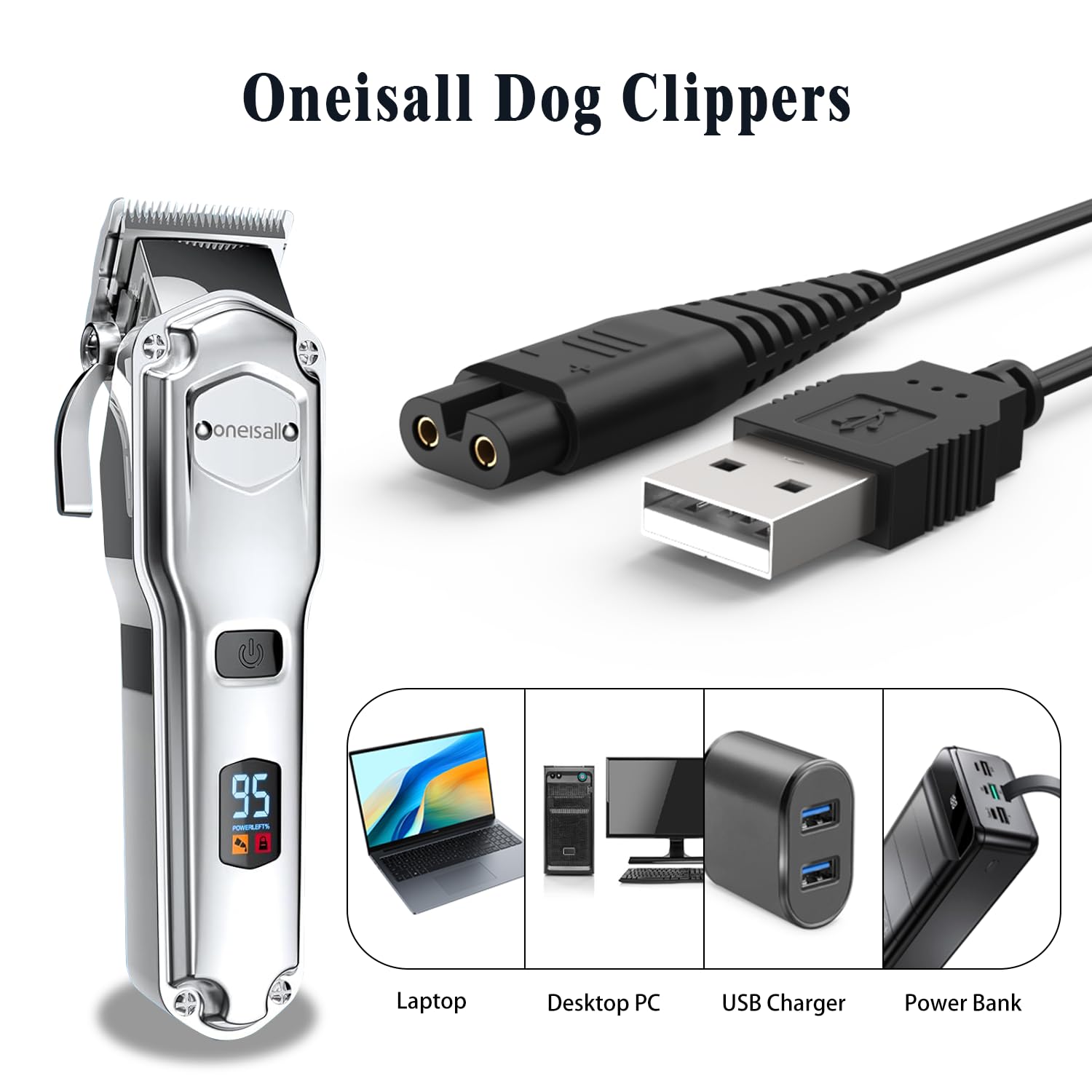 BOEEA USB Charging Cable Cord for oneisall Low Noise Dog Clippers Model RFC-676 Only- Fit for oneisall Rechargeable Stainless Steel Blade Pet Shaver