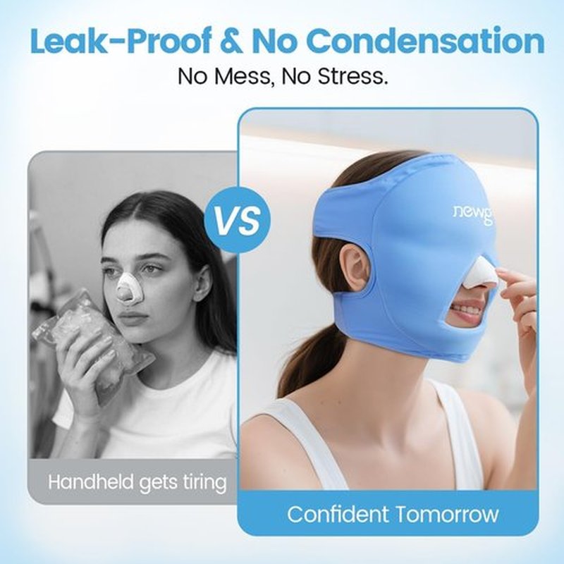 NEWGO Ice Pack Face Ice Mask for Puffy Eyes, Cooling Face Mask Reusable with Thick Gel Pad in Forehead & Eye Zones for Migraines, Post-Surgery, Redness, Allergy Swelling Pain Relief