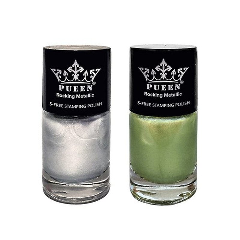 PUEEN MOST WANTED Stamping Polish Collection Set Big 5-FREE Formula Nail Color Lacquer (601 - Silver Dust + 603 - Golden Delicious) - BH000871