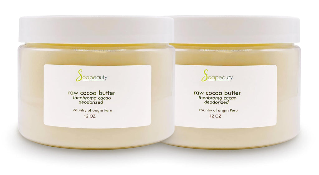 Soapeauty Cocoa Butter Raw Refined Deodorized 100% pure natural | Body, Hair & DIY Recipes, Lip Balms, Lotions, Creams, Stretch Marks | Non GMO, No Preservatives, Vegan | 24 oz (2 x 12 oz)