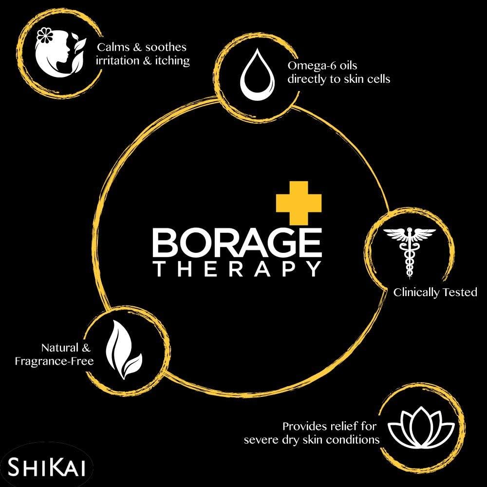 ShiKai Borage Therapy Hand Cream (2.5 oz) | Fragrance Free Moisturizer for Hands & Body | Fast Relief Lotion for Dry Skin | With Oatmeal & Shea
