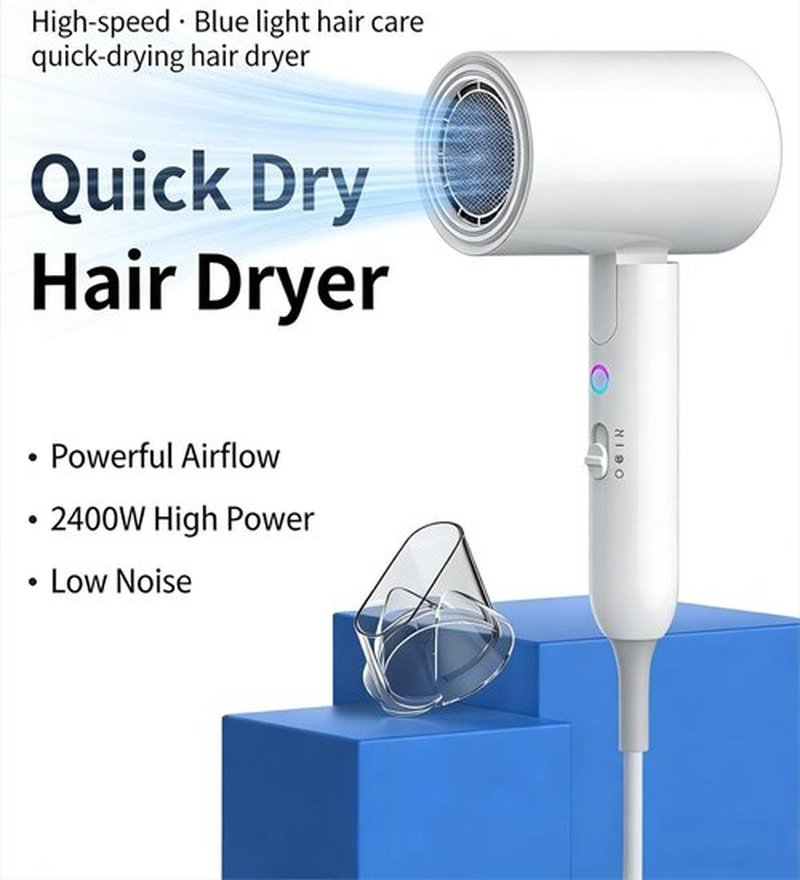 Skiennix Ionic Hair Dryer - 2000W Foldable Travel Blow Dryer | Portable, Low Noise, Compact Design in White