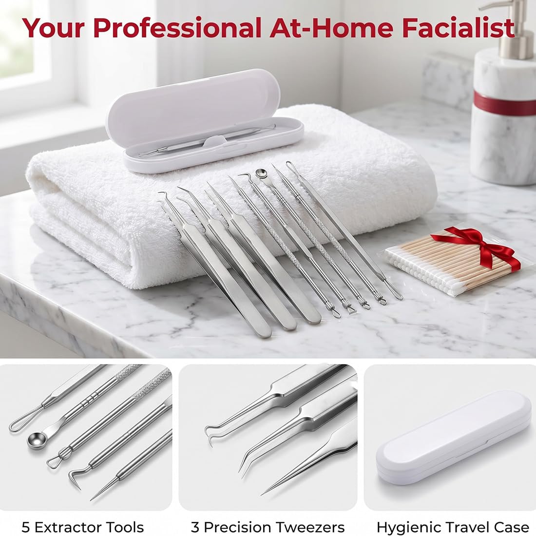 Professional Beauty Salon Tweezers, Beauty Salon Tweezers for Blackheads, High Hard Stainless Steel Blackhead Remover Tweezer for Whiteheads, Blackheads, Acne and Ingrown Hair (Set c)