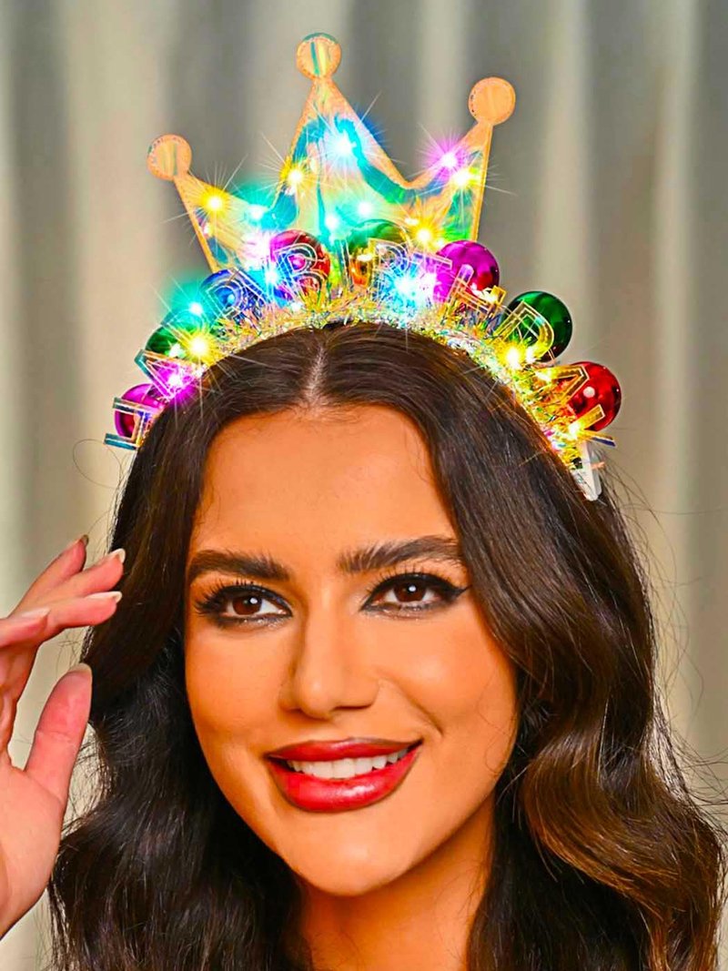 Zoestar Light Up Happy Birthday Crown Headband Glow Ball Hair Bands Sparkly Birthday Party Hair Accessories Women(Colorful)