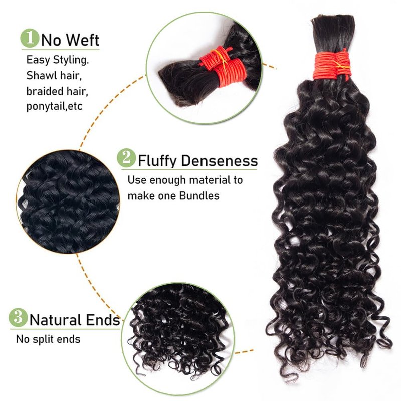 YOMIO Human Braiding Hair 20 Inch 100g (1Pack-2Bundles) Water Wave Human Hair Bulk for Braiding No Weft Bundle Virgin Curly Human Hair Bulk for Boho Braids Wet and Wavy Natural Black Color