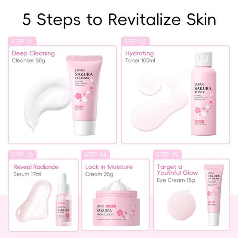 LAIKOU SAKURA Skin Care, Skin Care Set, Face Mask, Eye Mask, Lip Mask with Serum, Cleanser, Toner, Eye Cream, Essence Cream for Women Teen Girls Mom Daughter Mother's Day Christmas Birthday