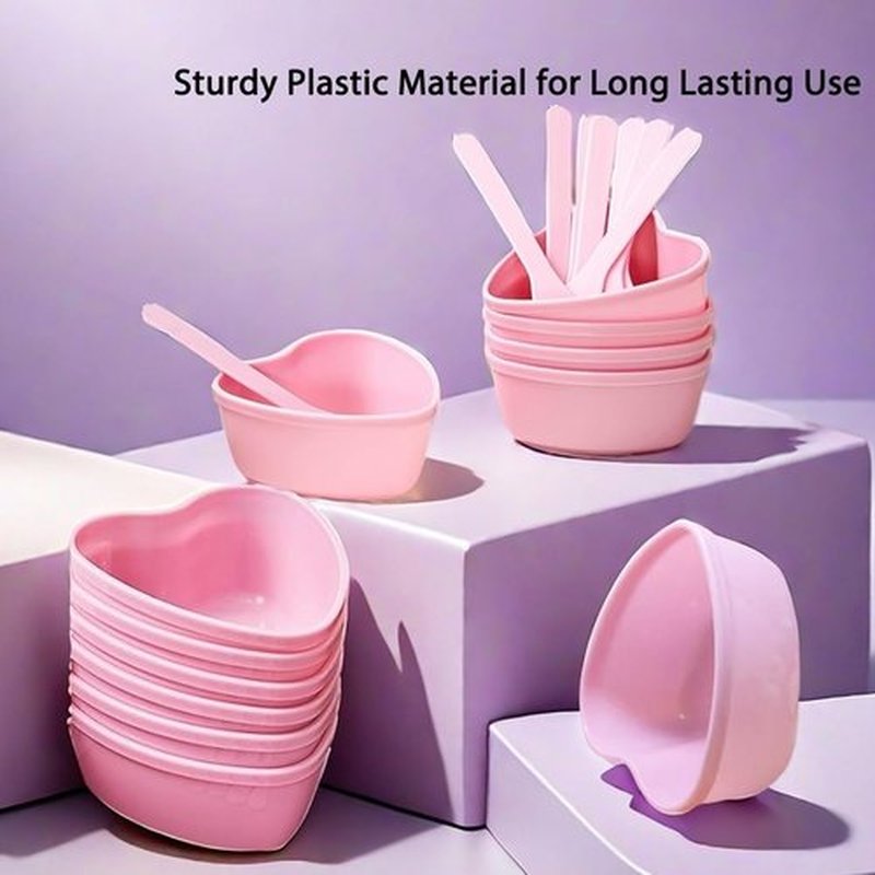 icyhey 15 Pairs Pink Heart-shaped Plastic Facial Mask Mixing Bowls Set with Spatulas - DIY Skincare Mixing Tool Kit, Mud Masks, Home Salon, and Beauty Salon Use, Face Mask Applicator Tool(15Pcs)