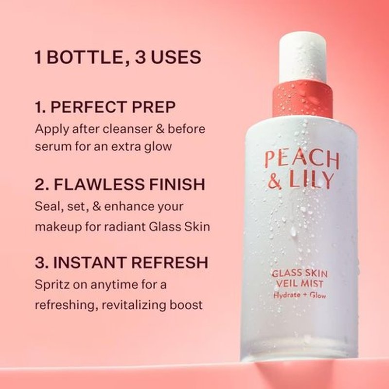 Peach & Lily - Glass Skin Veil Mist - Hydrating Facial Mist with Cucumber Water & Lotus - 3.38 oz | Vegan & Cruelty-Free
