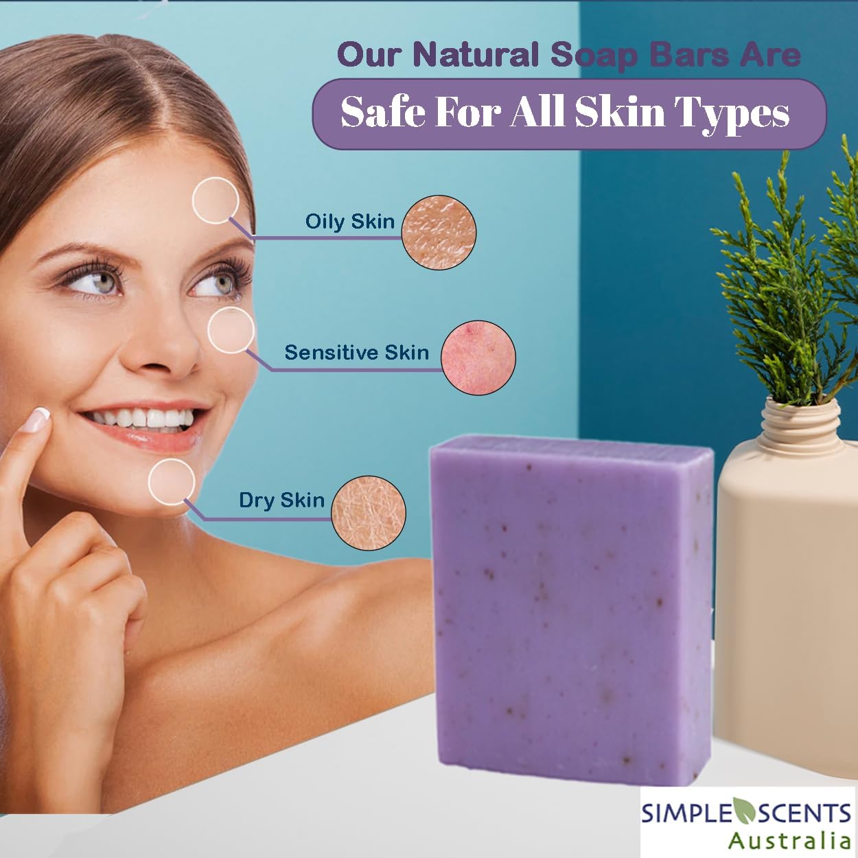Simple Scents Australia Lavender with Flowers Scented Natural Soap Bars (5 Bars), 3.5oz Moisturizing French Triple Milled Soap Bars Enriched with Shea Butter - Pure Plant Oil Bath & Body