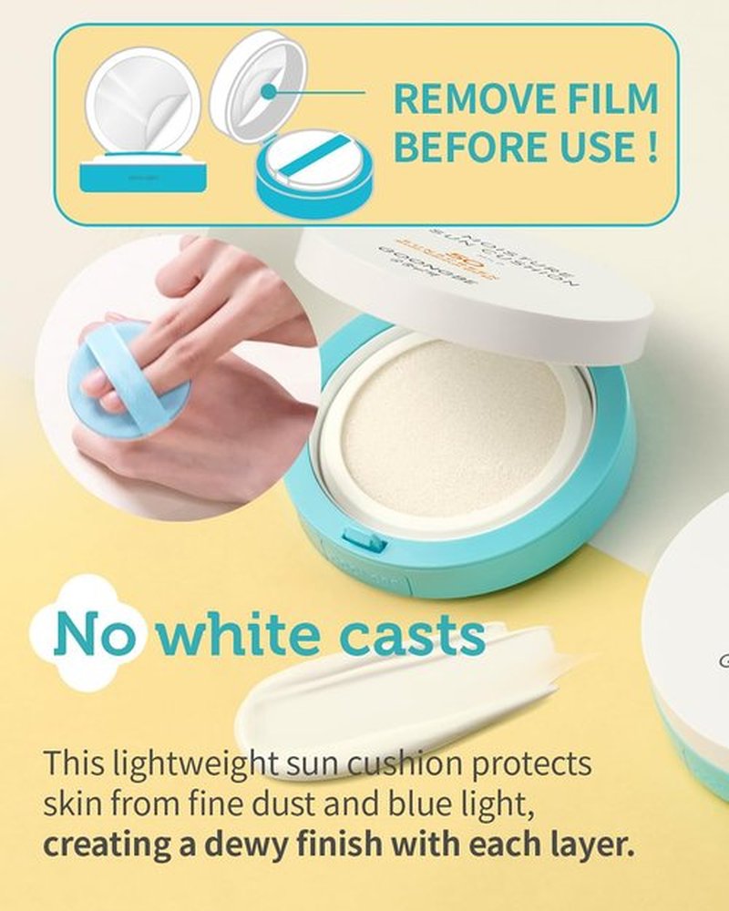 GOONGBE Moisture Sun Cushion Mild SPF 50 - Korean Moisturizing & Soothing Zinc Oxide Mineral Sunscreen - Travel Friendly Sun Cushion for Babies & Kids - Vegan, Reef-Safe, Allergen-Free, 0.81oz.