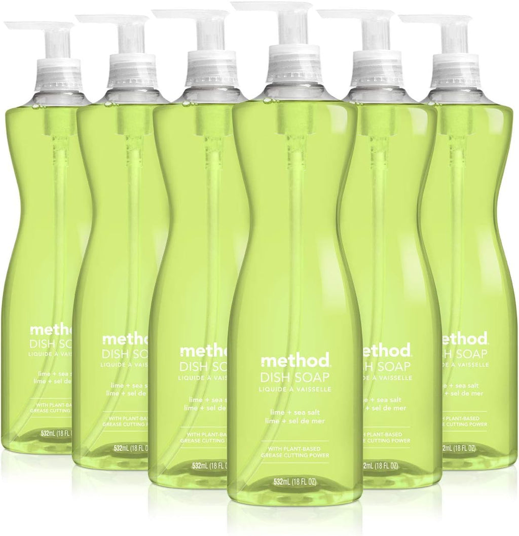 Method Gel Dish Soap, Lime + Sea Salt, Tough on Grease, 18 Fl Oz (Pack of 6)