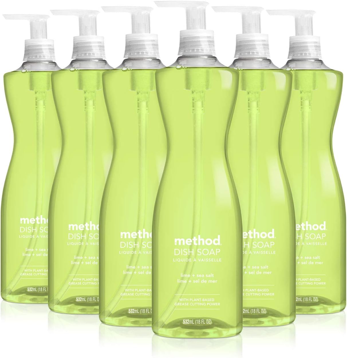 Method Gel Dish Soap, Lime + Sea Salt, Tough on Grease, 18 Fl Oz (Pack of 6)