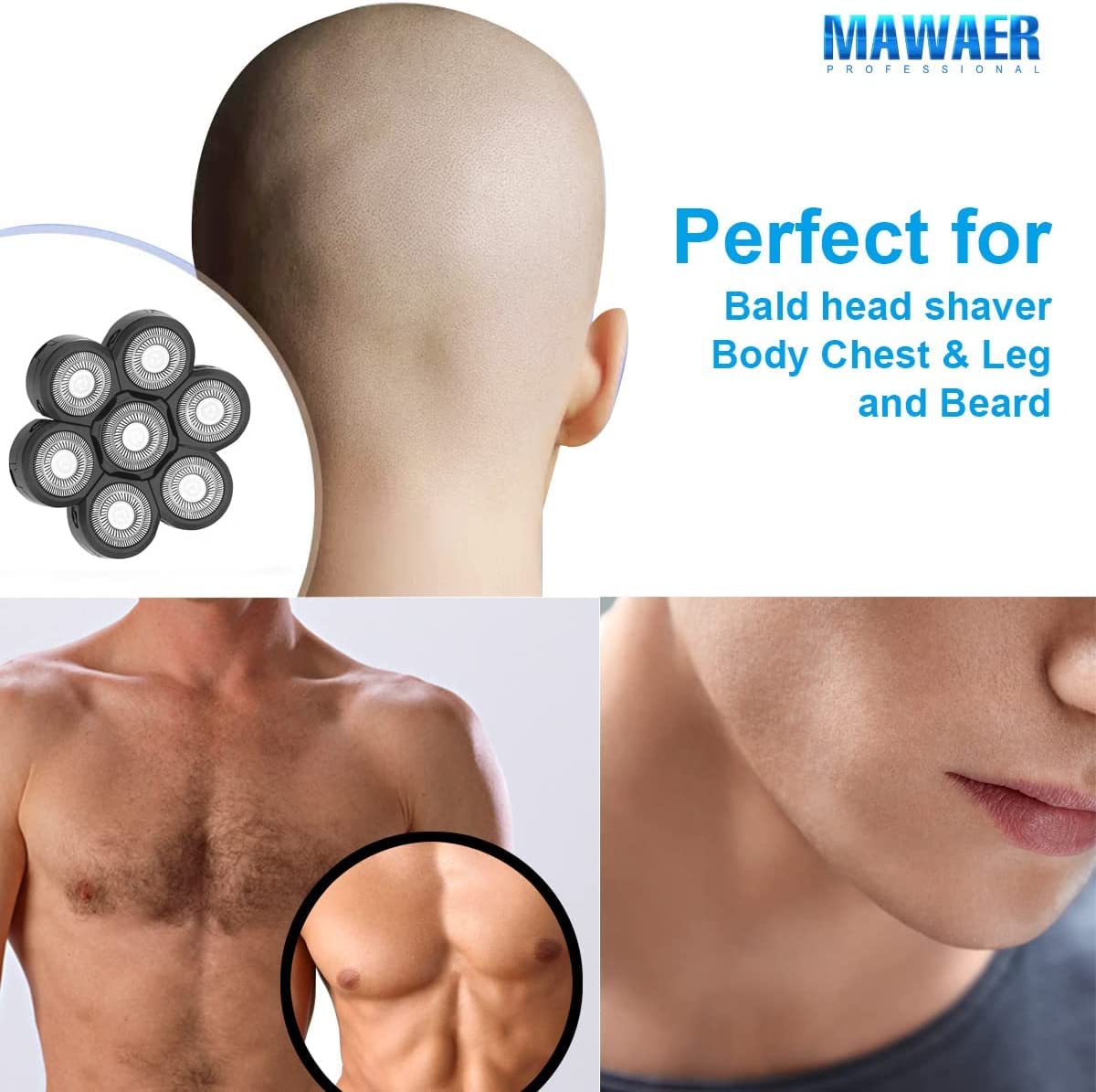 Universal 7 Blades Shaver Replacement Blades Compatible with Most Mainstream Brands Head Shaver Electric Shaver Replacement Head (7 Blue)