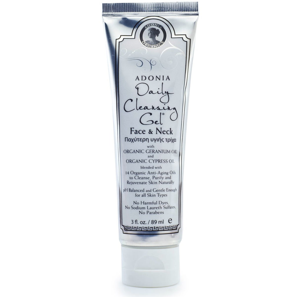 Adonia Organics Daily Cleansing Face Gel – Organic Vegan Facial Cleanser – Gently Removes Makeup, Exfoliates, Tightens & Hydrates – Anti-Aging Formula