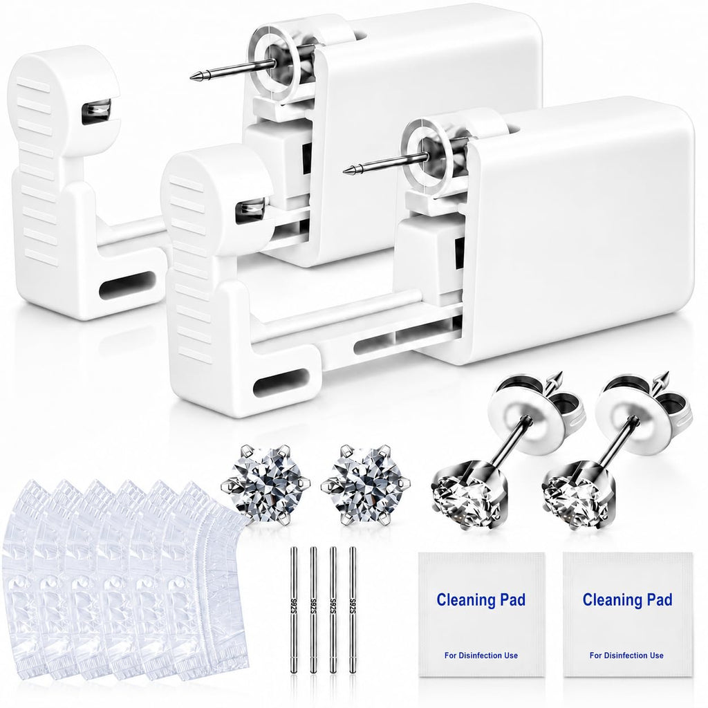 Anzero Ear Piercing Kit Disposable Ear Piercing Gun Kit with Sterile CZ Studs, Painless Piercing Gun for Home Self-Use, Easy & Safe Piercing for Women, Men & Girls - 5MM
