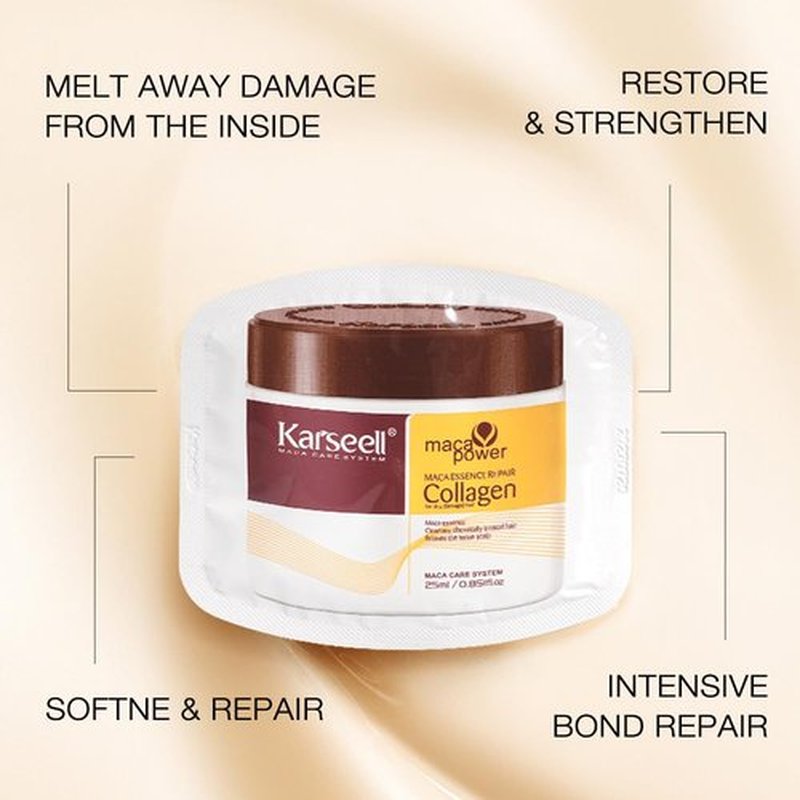 Karseell Collagen Hair Treatment Deep Repair Conditioning Argan Oil Collagen Hair Mask Essence for Dry Damaged Hair All Hair Types 25ml/ 0.34oz（24 packs
