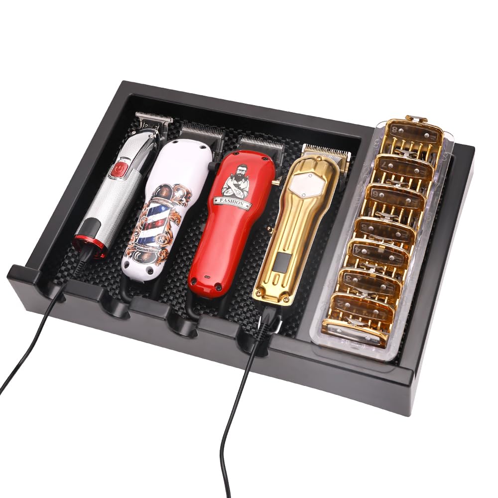CestoMen Barber Clipper Tray, Clipper Organizer Razor Case with 4 Notches, Anti-slip Hair Trimmer Holder Tray, Barber Tool Box