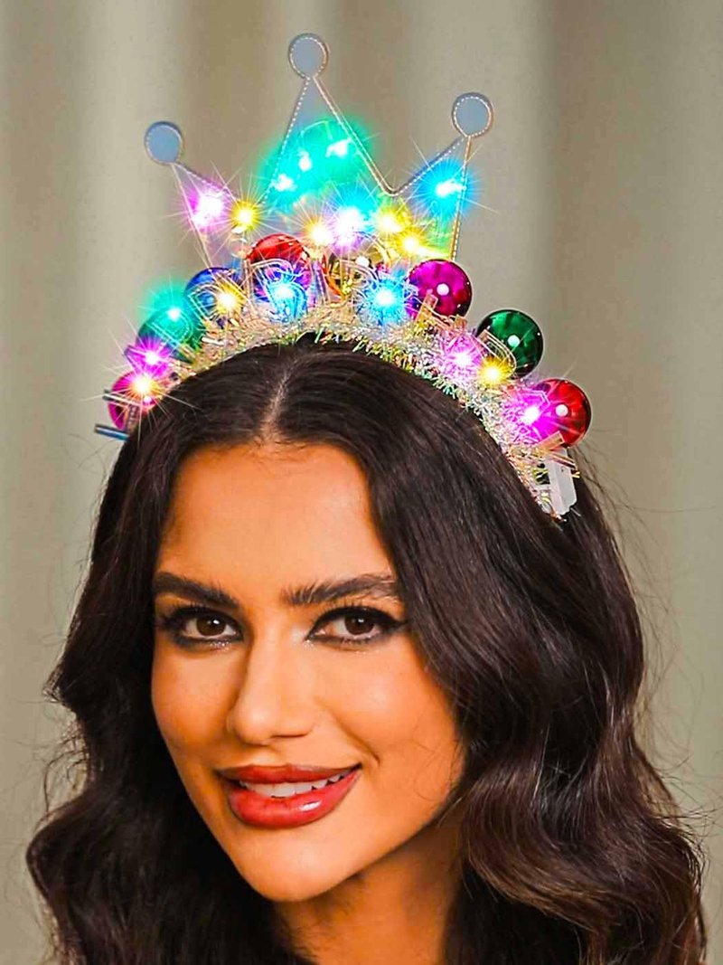 Zoestar Light Up Happy Birthday Crown Headband Glow Ball Hair Bands Sparkly Birthday Party Hair Accessories Women(Colorful)