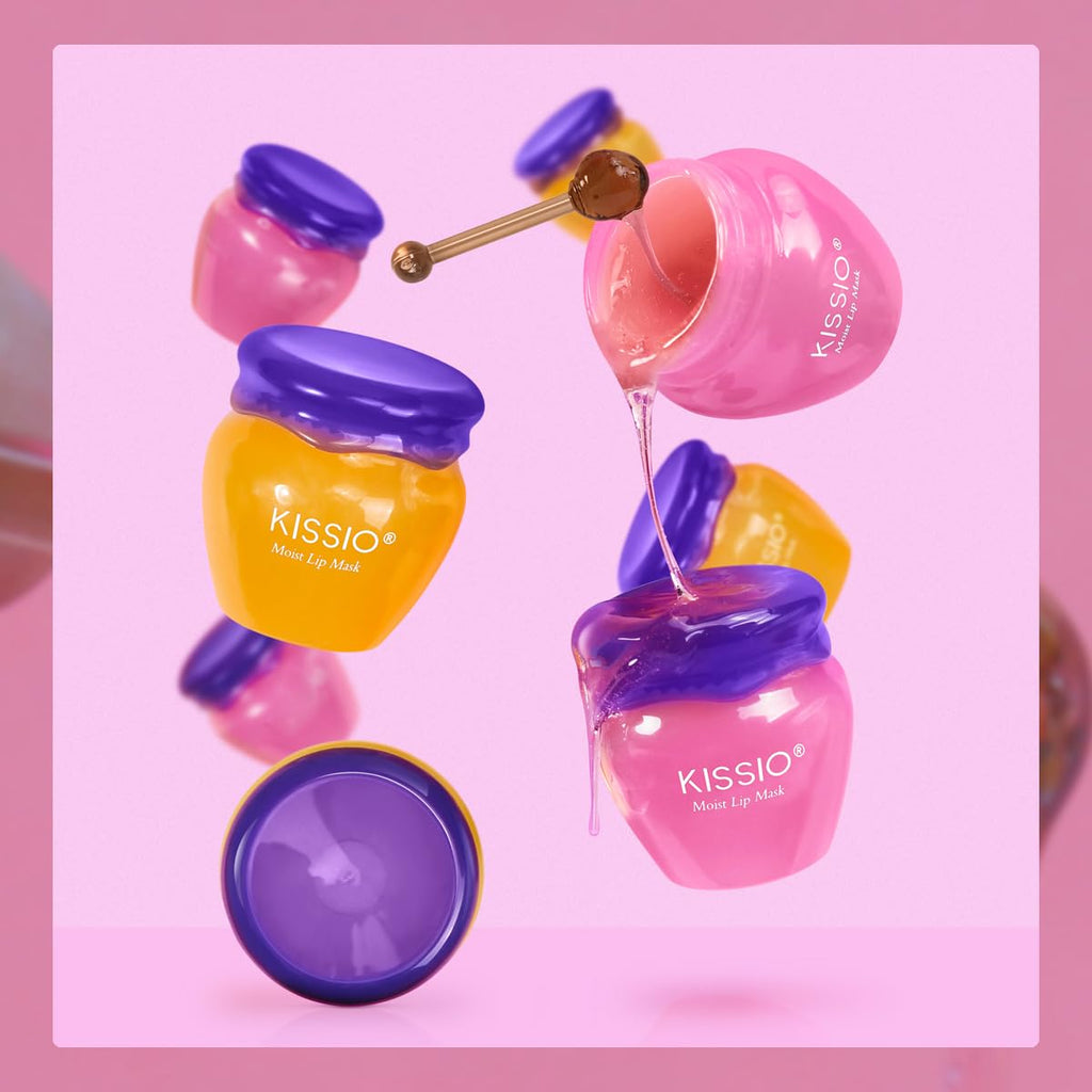 KISSIO Lip Mask,Honey and Cherry Lips Mask Set,Repair Lips Day and Night,Plant Extract,Moisturize Overnight,Hydrating Lip Balm(2 pcs)