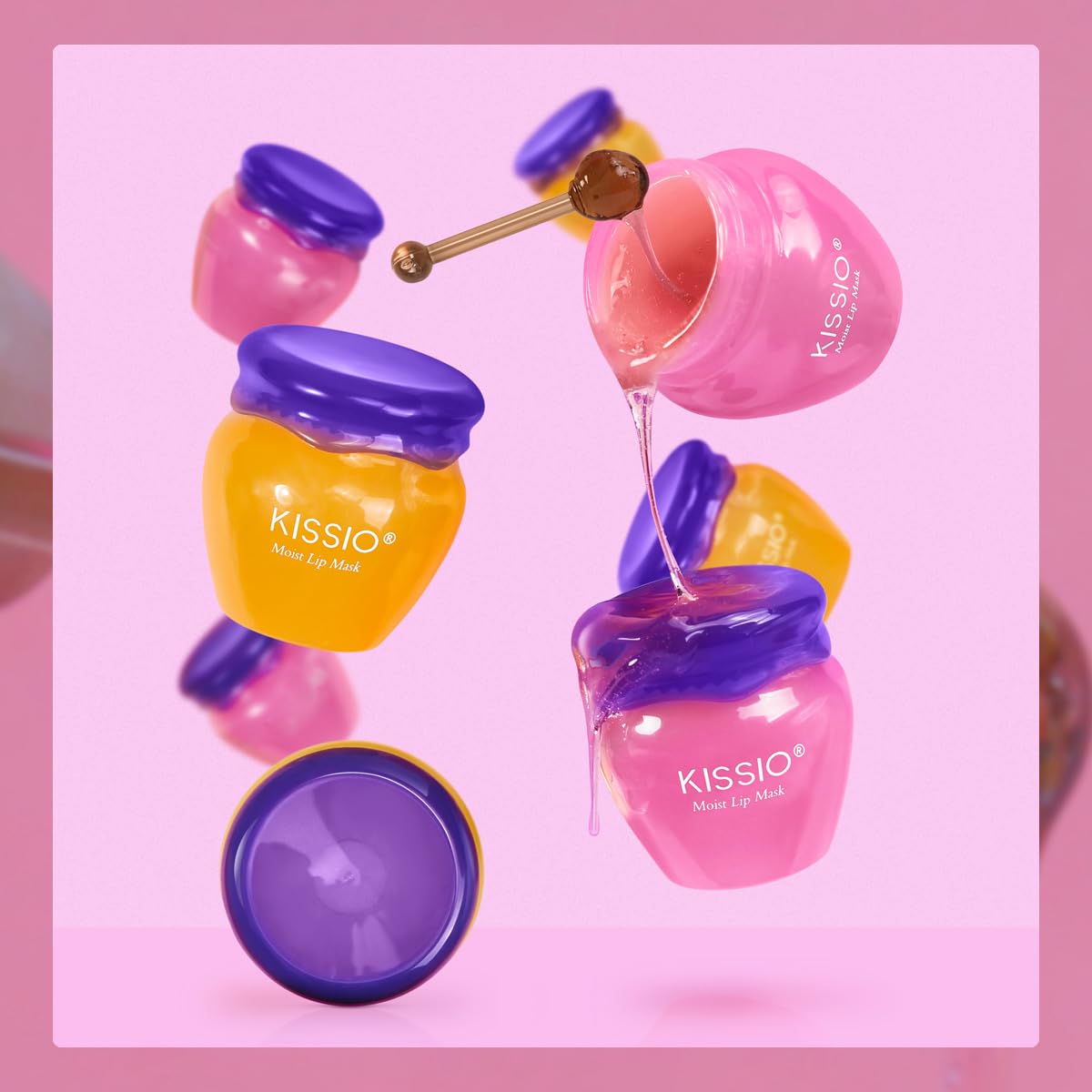 KISSIO Lip Mask,Honey and Cherry Lips Mask Set,Repair Lips Day and Night,Plant Extract,Moisturize Overnight,Hydrating Lip Balm(2 pcs)